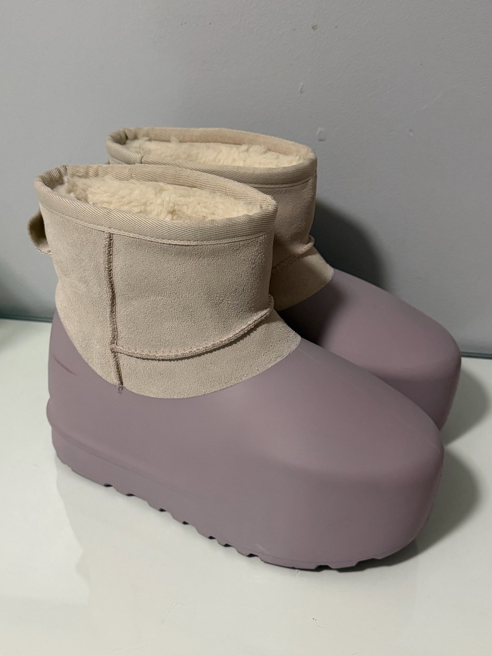 UGG Women's Short Platform Boot in Beige and Mauve